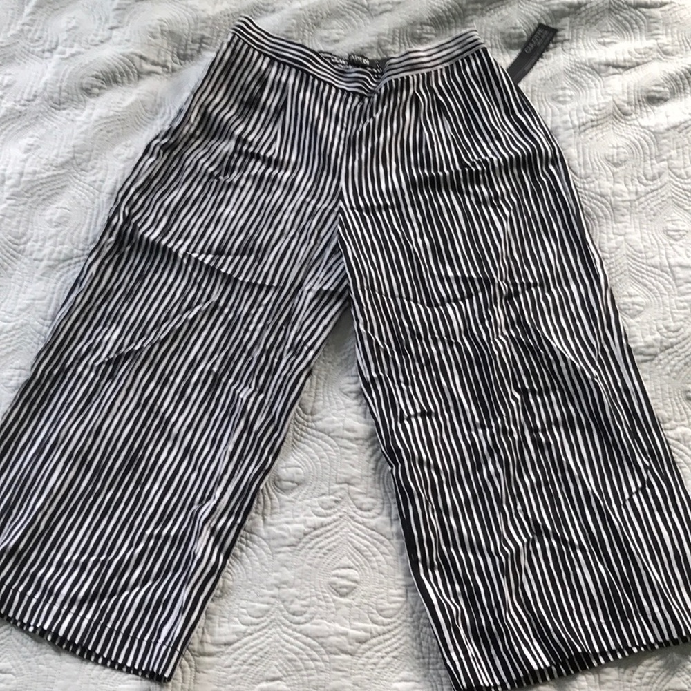 Black and White Striped Flowy Pant